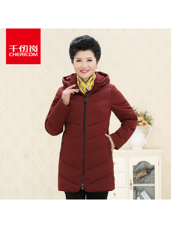 千仞岗女士新品中老年羽绒服女纯色休闲厚款妈妈装羽绒服