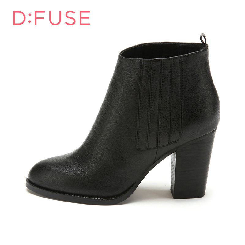 D：Fuse/迪芙斯短靴冬季新款牛皮尖头超高粗跟女鞋DF54115033_VHt15