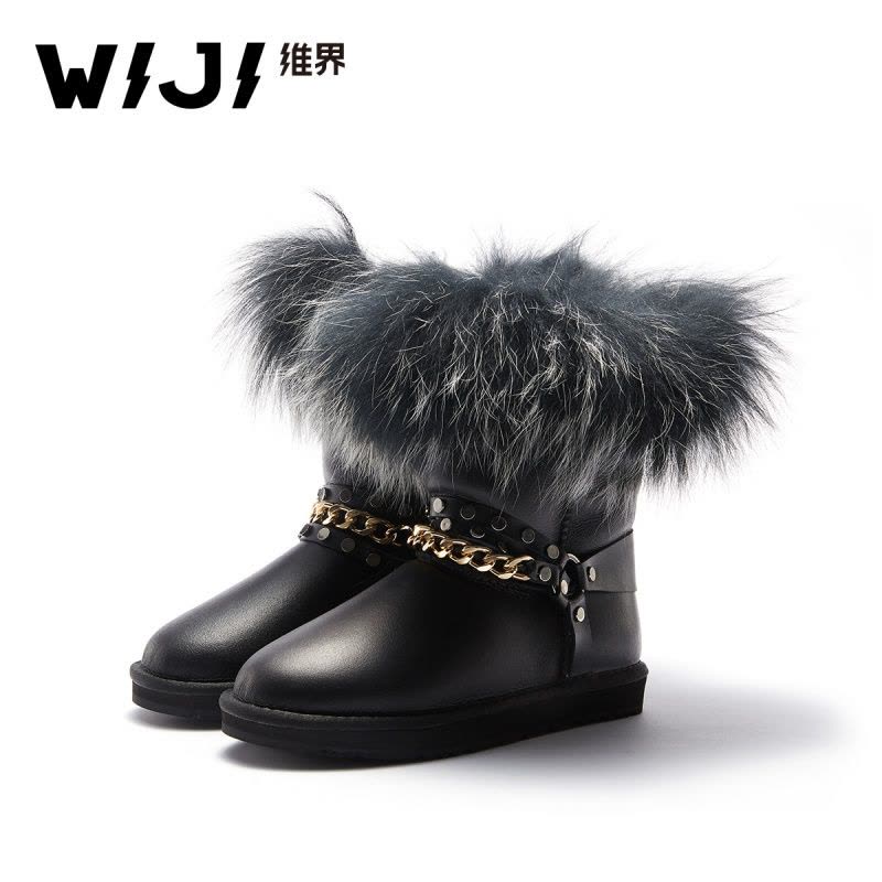 WIJI冬季新款时尚雪地靴个性纯色加绒保暖皮毛一体舒适中高筒女鞋图片
