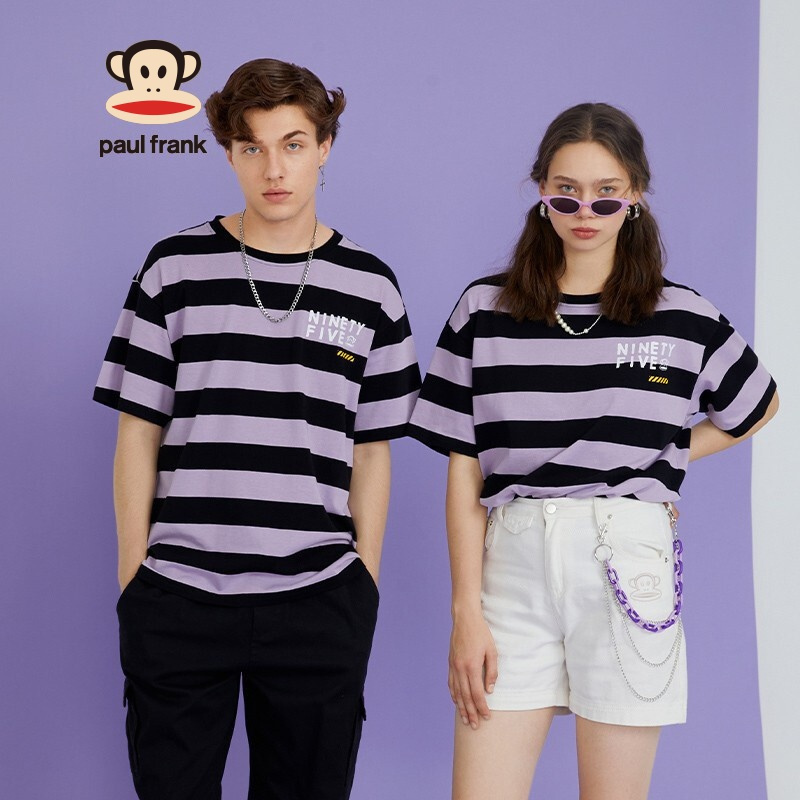 Paul Frank/大嘴猴 夏季圆领短袖T恤情侣款简约韩版经典条纹 PFCTE212484U