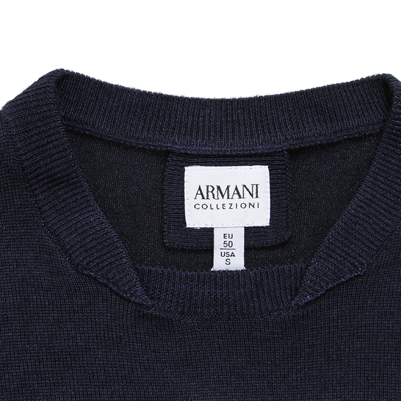 Armani Collezioni/阿玛尼·卡尔兹 男士藏蓝色U型领长袖针织衫PCM54M PC07M 920