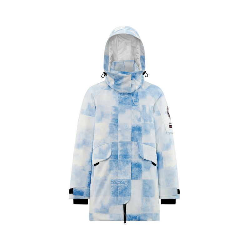 波司登鹅绒羽绒服女韩脱帽撞色牛仔印花时尚防风保暖