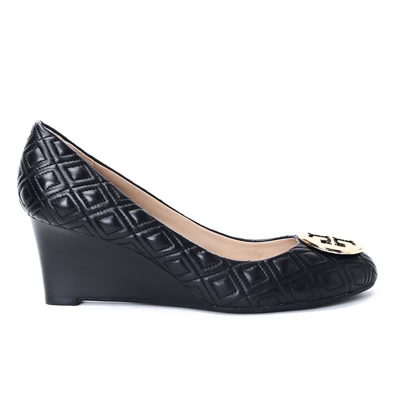 TORY BURCH/汤丽柏琦 女鞋菱格绗缝双T标志坡跟高跟鞋 33136图片