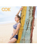 OOK泳衣女士分体裙式遮肚显瘦大码保守温泉泳装海军风比基尼三件套