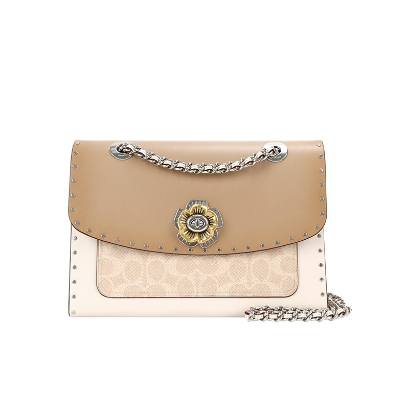 蔻驰(coach)奢侈品专柜款女士单肩包parker系列山茶花链条包单肩斜