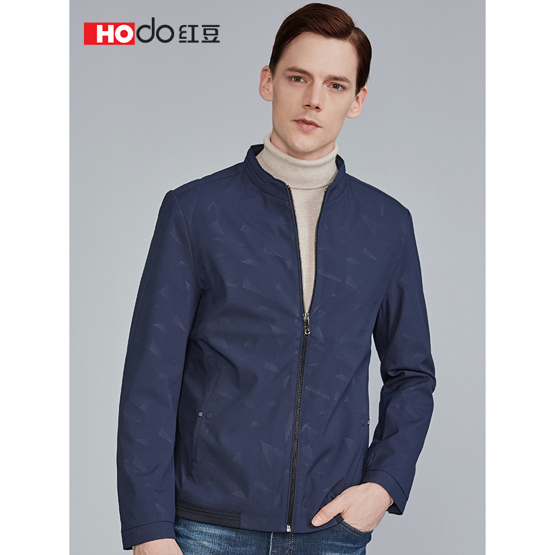 hodo红豆男装春秋男士夹克立领印花商务休闲舒适外套男茄克