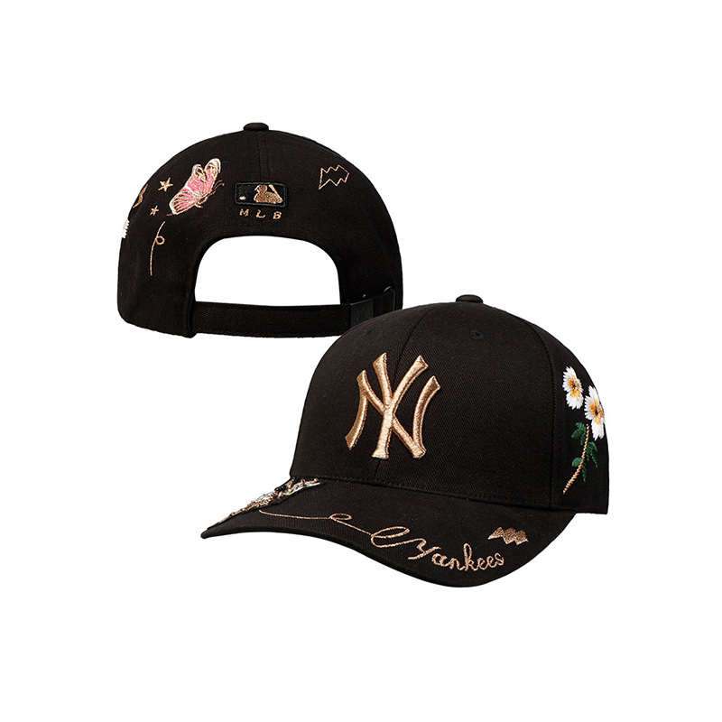 mlb美职棒棒球帽 蝴蝶花刺绣蜜蜂亮片韩版潮 男女通用遮阳鸭舌帽ny洋