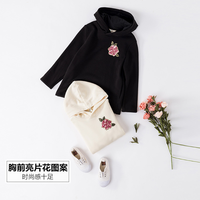 ①茵曼童装女童秋冬2018韩版 连帽长袖卫衣保暖加绒舒适上衣