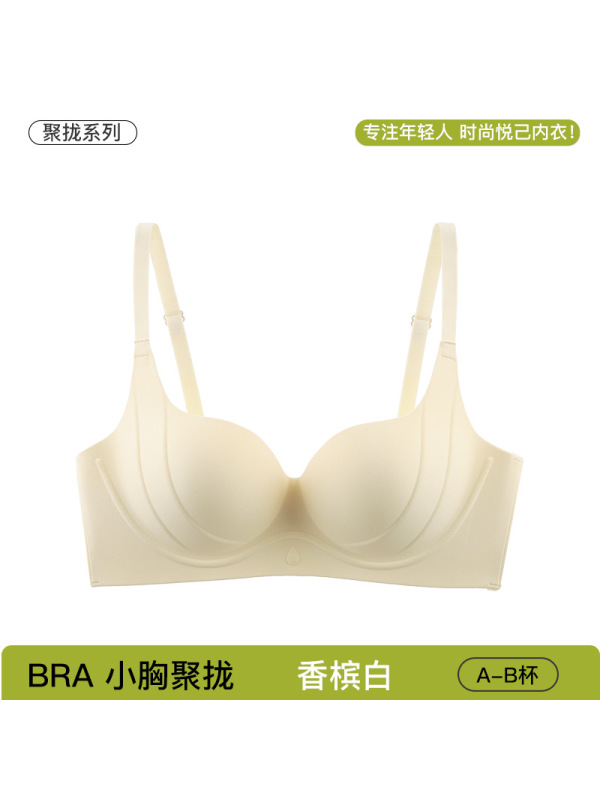 无痕内衣女聚拢小胸无钢圈圆圆杯上托收副乳少女舒适性感美背文胸