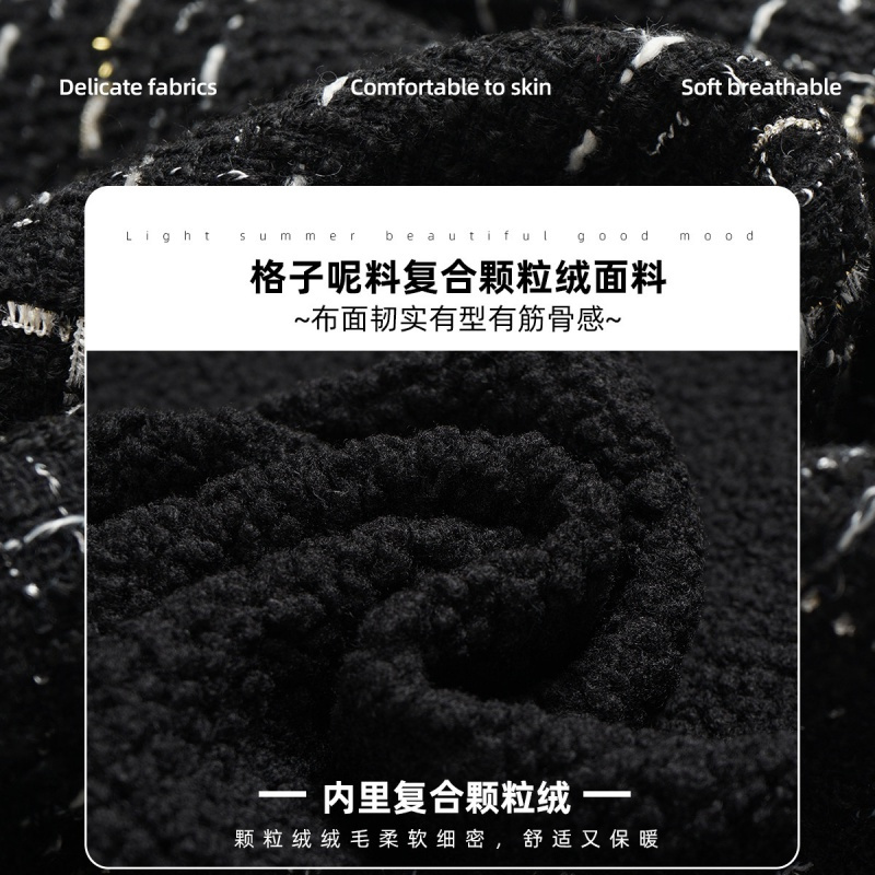 OUNIXUE欧昵雪 | [复古格子外套]秋冬季小香风圆领不规则设计呢子背心马甲女