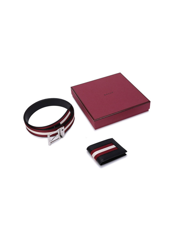 巴利 BALLY 男士皮质/织物针扣式双面皮带腰带钱包礼盒套装 BALLY GIFTBOX BTY
