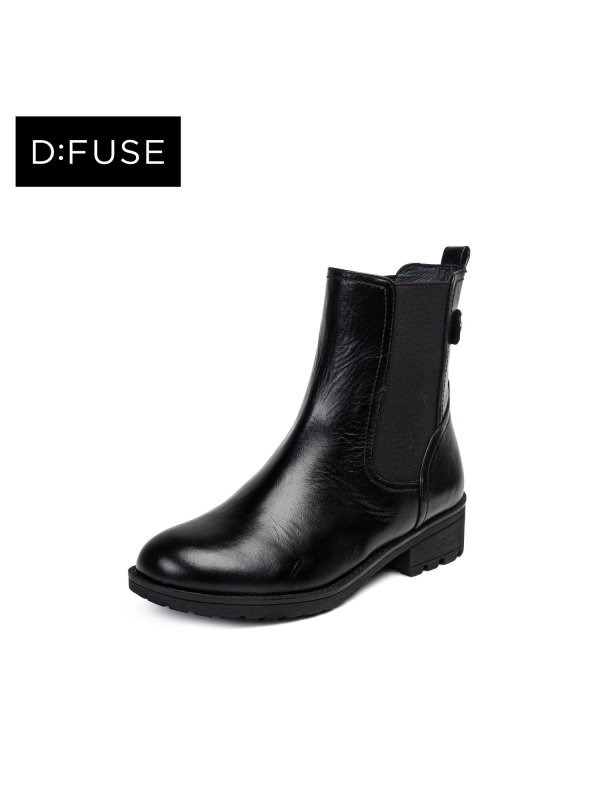 D：Fuse/迪芙斯冬新款牛皮圆头中跟切尔西短靴女鞋DF54115146_GMB43