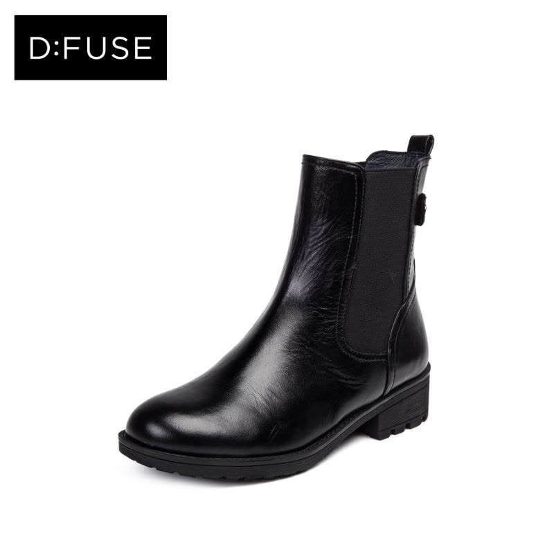 D：Fuse/迪芙斯冬新款牛皮圆头中跟切尔西短靴女鞋DF54115146_GMB43图片