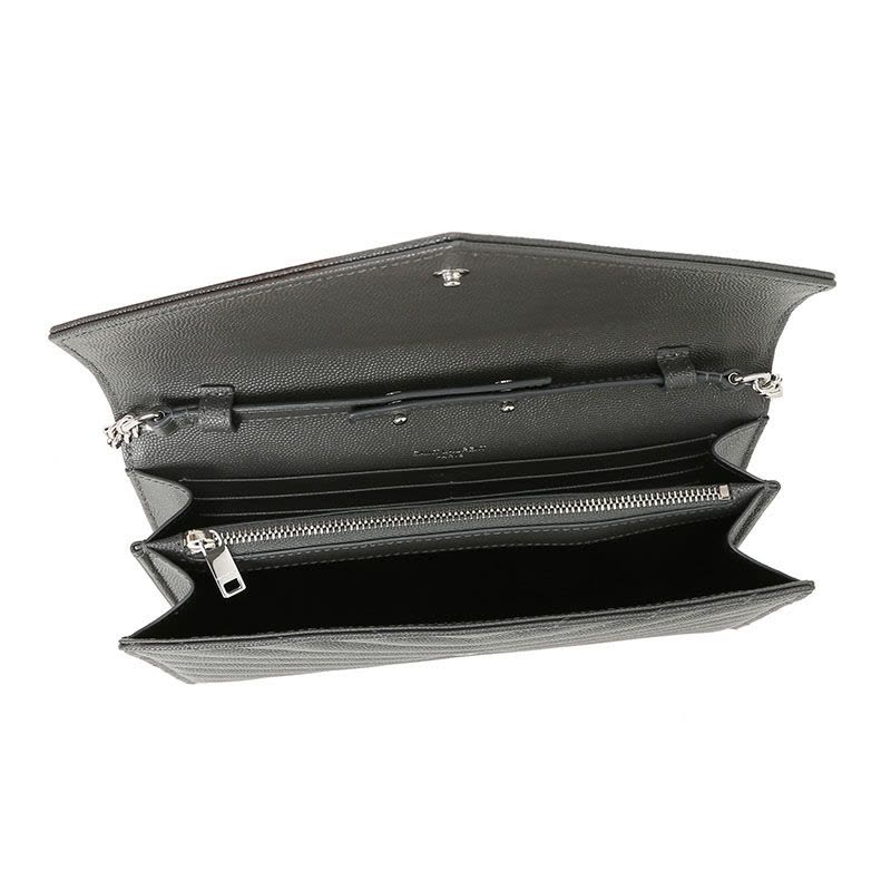 YSL 圣罗兰 MONOGRAM 单肩包 斜挎包 链条包 信封包 短款粒面压花真皮全拉链 链条包377828 银链图片