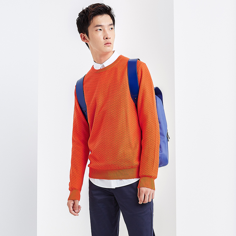 gxg jeans男装春修身青年休闲套头棉质圆领衫潮