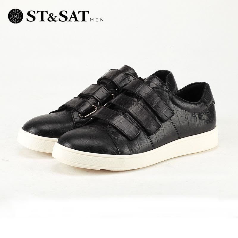 星期六(ST&SAT)男鞋石头纹牛皮革圆头平底休闲皮鞋SS53128764图片