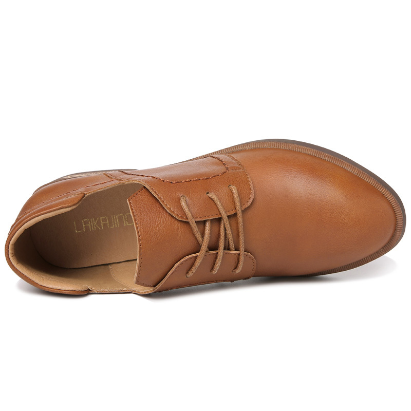 jindun黑色休闲鞋女秋季韩版尖头中跟粗跟百搭复古英伦牛津鞋潮6539