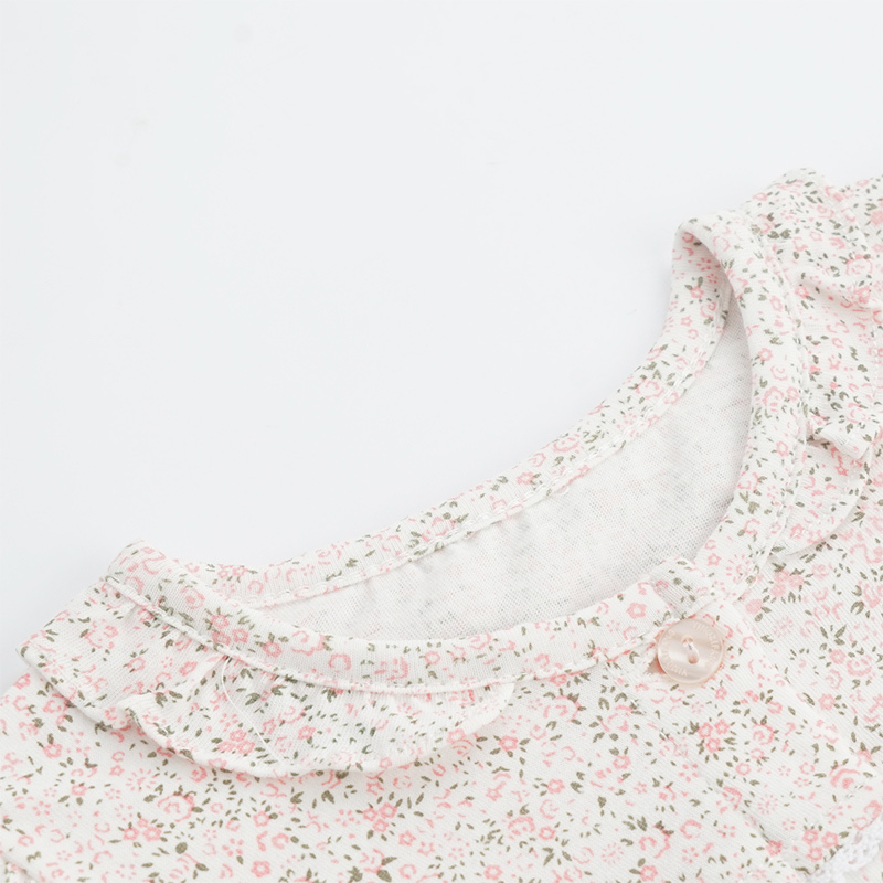 女童小碎花翻领前开扣家居服两件套