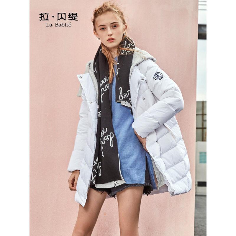 拉·贝缇时尚百搭纯色直筒中长羽绒服宽松连帽显瘦外套女60007108