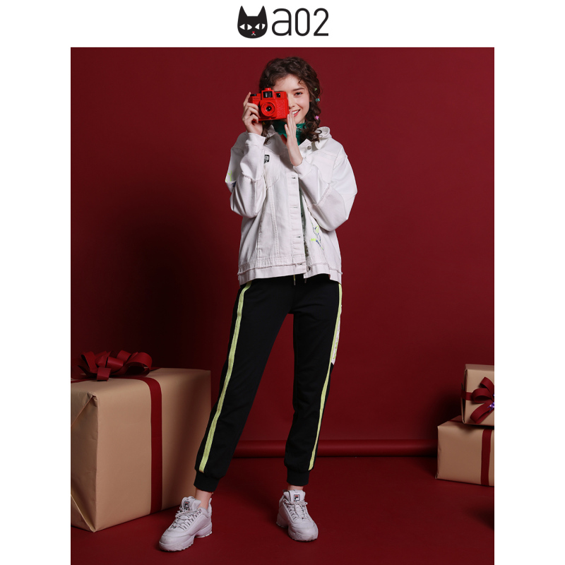 a02新款2020潮流撞色织带绑带宽松显瘦运动休闲裤女DTV1A0341PN