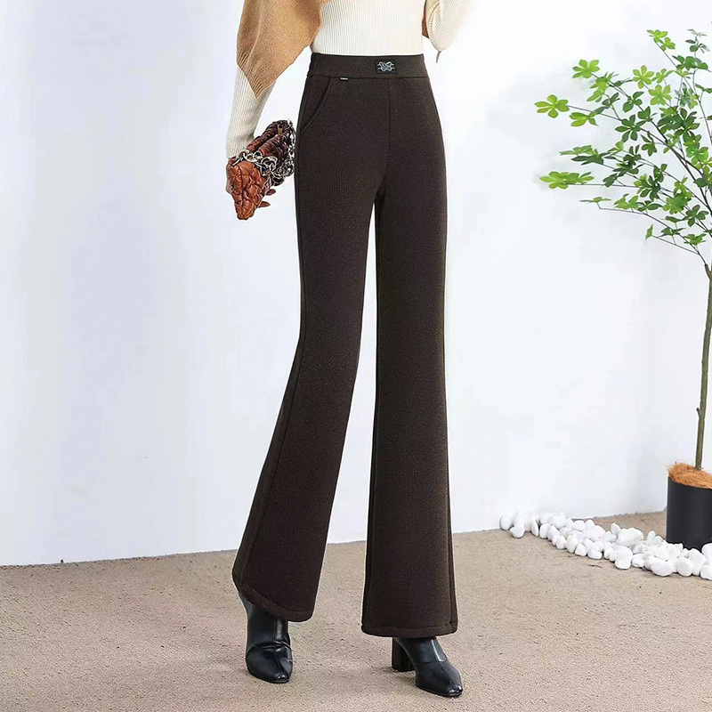加绒加厚显瘦微喇裤女2023年秋冬季新款喇叭裤高腰窄版保暖筒喇裤