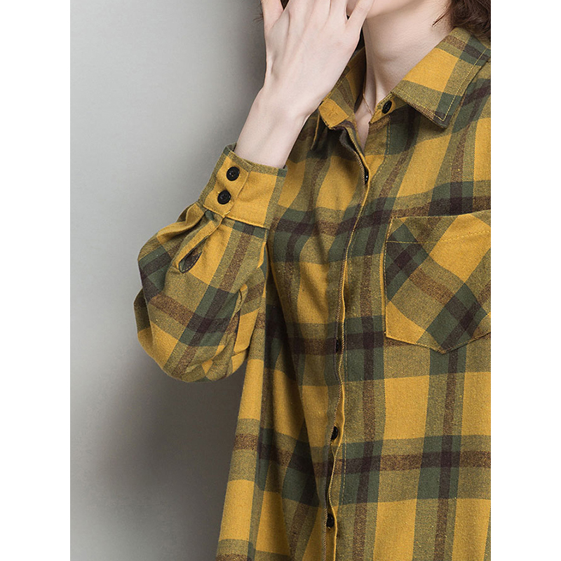恒源祥女士衬衫2020秋新款格子衬衫女韩版宽松洋气长袖上衣外搭