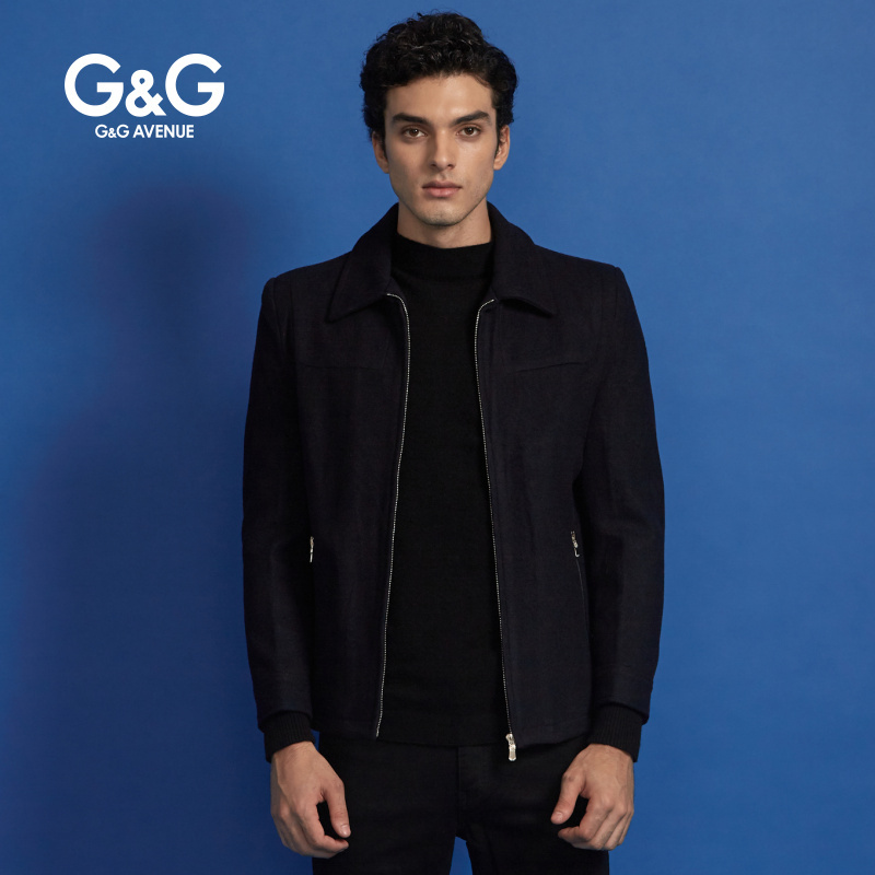 G＆G 男士冬季呢子大衣男翻领短款毛呢大衣韩版潮流修身商务夹克