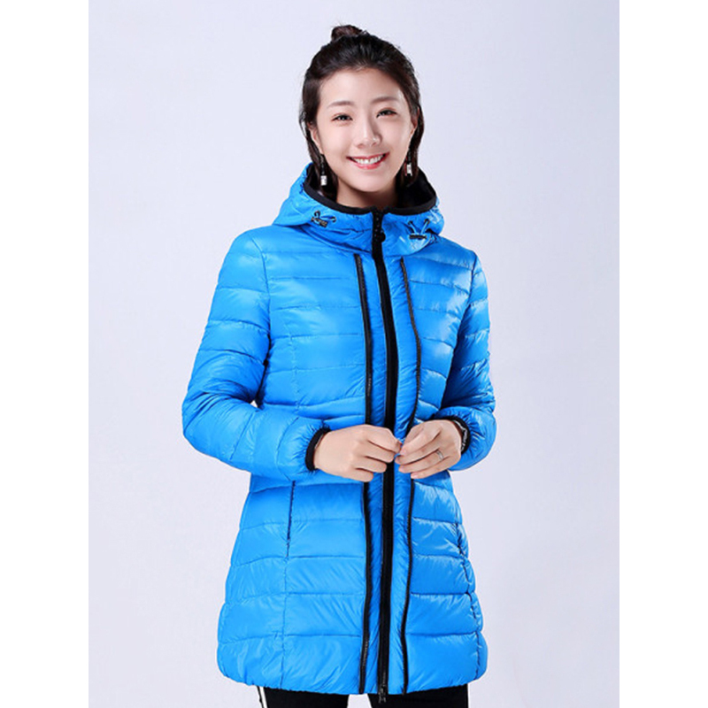 千仞岗女装秋冬轻羽绒服女中长款连帽修身甜美显瘦外套1809_1