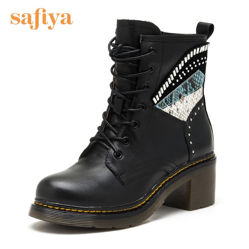 Safiya/索菲娅牛皮圆头铆钉粗跟英伦马丁靴短靴女靴子SF64116119图片