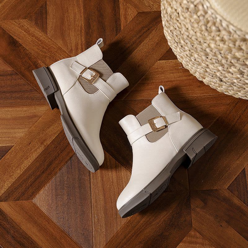 短靴女秋冬季新款加绒切尔西女靴舒适粗跟靴子低跟百搭女士皮靴子图片