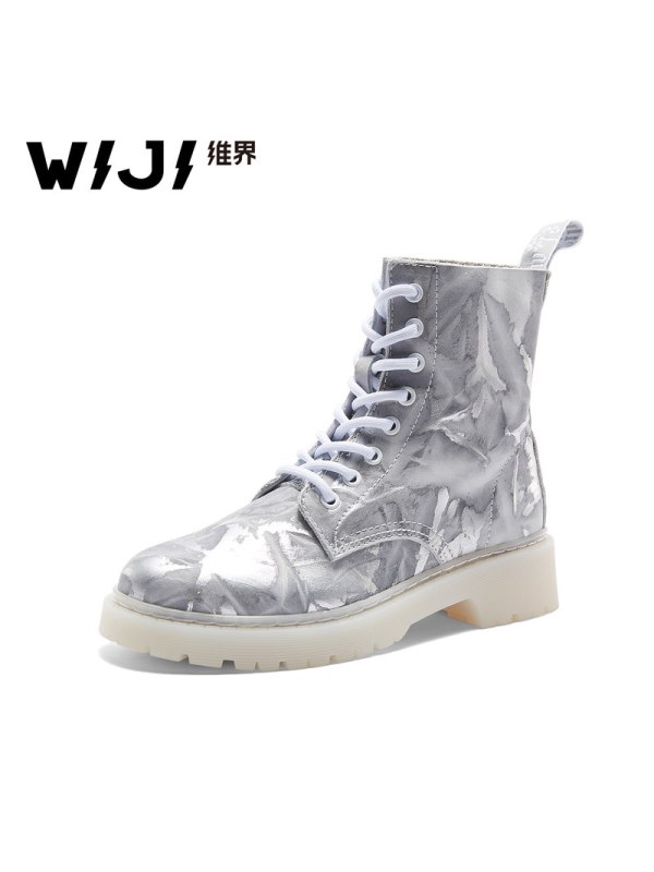 WIJI冬季新款时尚潮流马丁靴个性青春休闲炫酷拼色透气舒适女鞋女