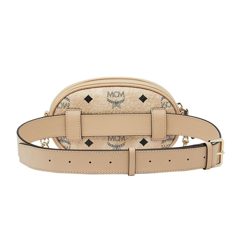mcm奢侈品女士棕色米色人造革印logo时尚潮流腰包单肩斜挎包两用包mw