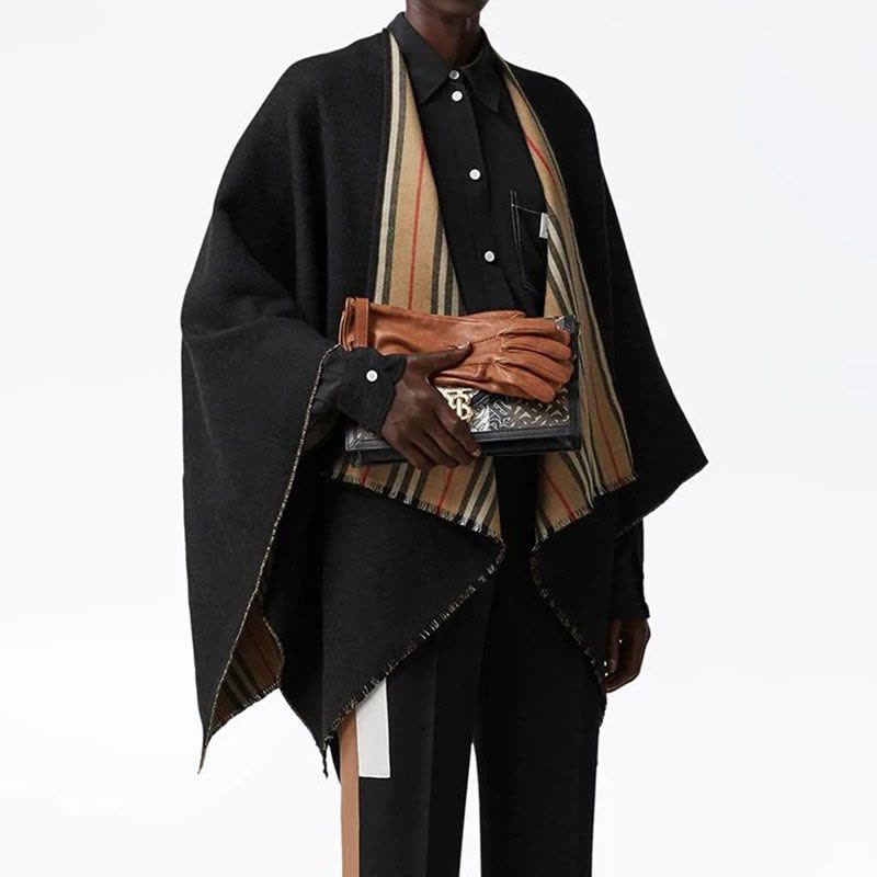 预订BURBERRY\博柏利 标志性条纹装饰羊毛披肩 130 x 130cm图片