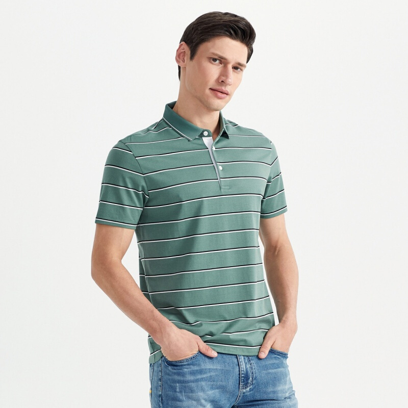 柒牌男装polo衫男夏装时尚休闲条纹翻领短袖t恤男士修身polo衫