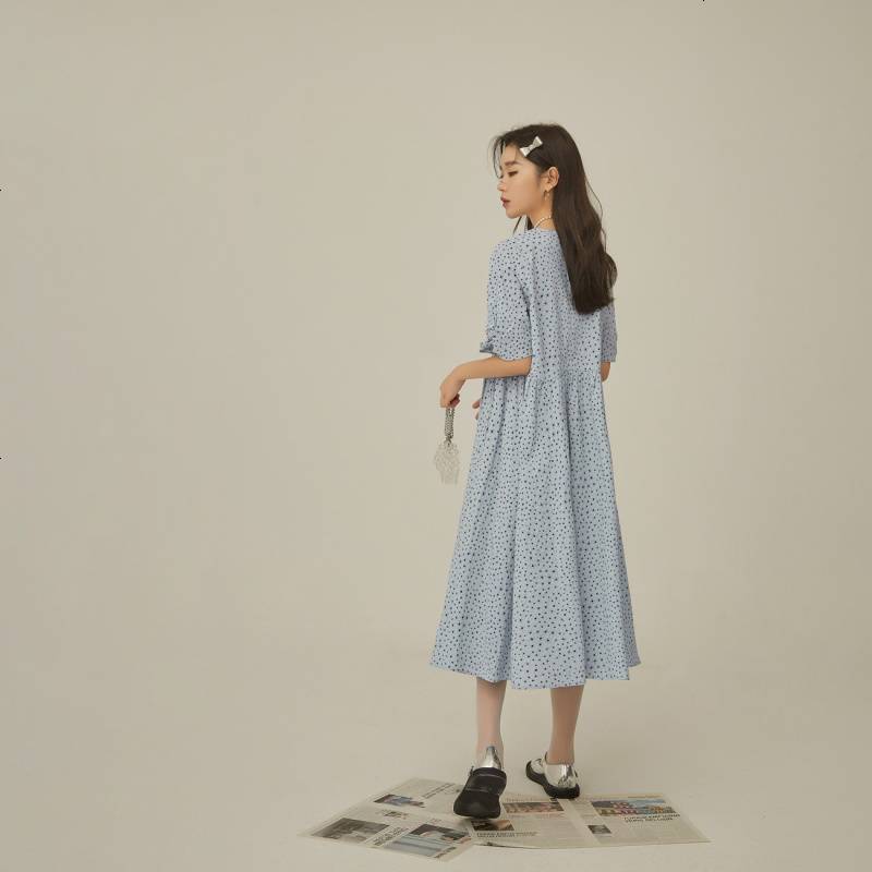 OtherMix小碎花抽褶连衣裙2021年夏季新款印花泡泡袖女式大摆裙子