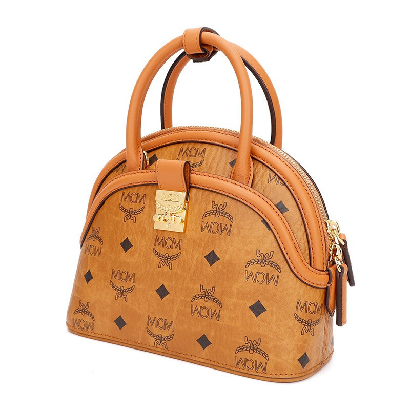 mcm奢侈品女士新款annavisetos干邑色人造革配牛皮革手提单肩斜挎包mw