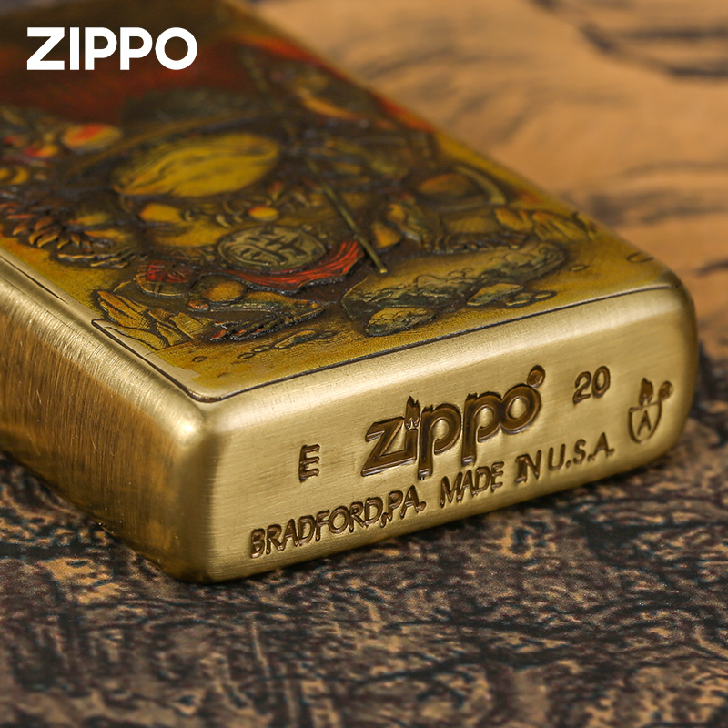 zippo正版打火机防风煤油男士火机蟾王护法金色彩印盔甲机