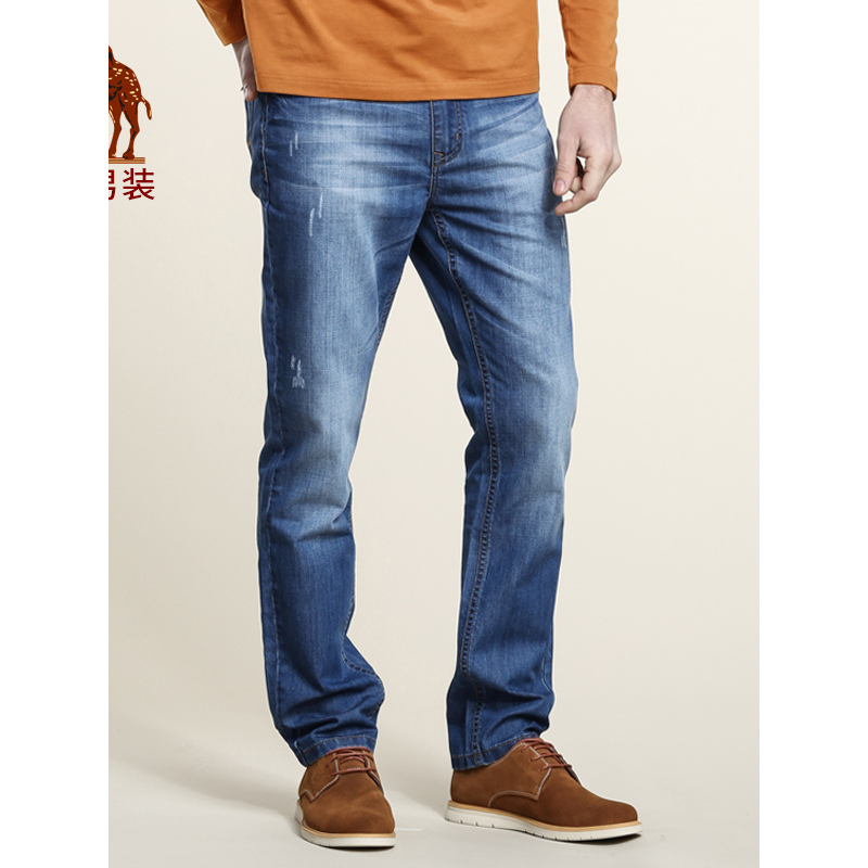 camel骆驼男装春夏无弹中腰修身小脚长裤时尚商务休闲牛仔裤