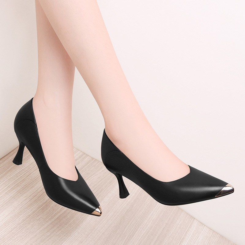 百年纪念centenary头层牛皮柔软细跟尖头浅口高跟皮鞋职业女鞋女单鞋