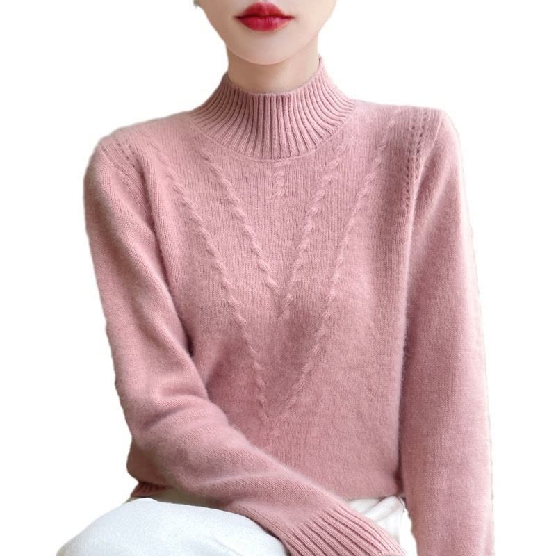 秋冬半高领厚款羊毛衫女针织打底衫长袖套头毛衣提花宽松显瘦上衣图片