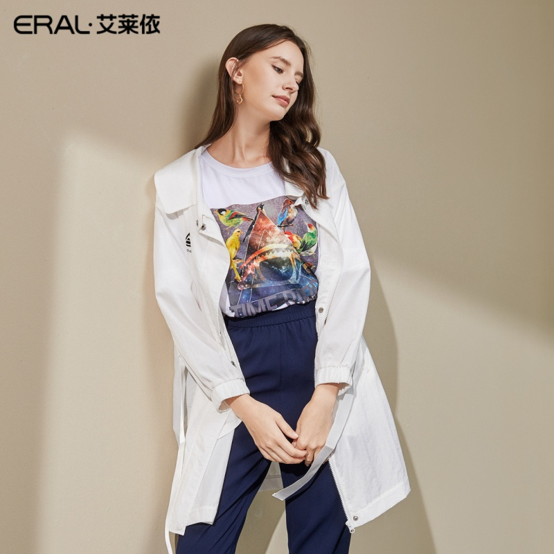 艾莱依2019秋季新款外套个性泡泡袖上衣女中长款601814062