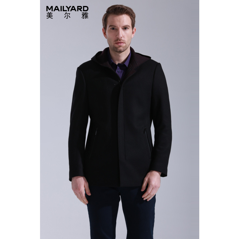 美尔雅(MAILYARD)男装短套 时尚连帽商务休闲男士毛呢大衣 091