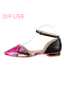 D：Fuse/迪芙斯蛇纹羊皮尖头中空拼接低跟舒适女鞋DF61113013
