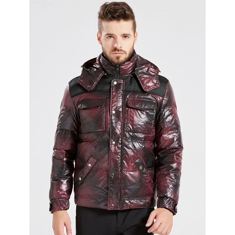 雪暖亮面男士迷彩羽绒服男短款学生青年潮修身款韩版修身休闲