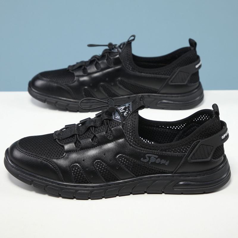 男鞋夏季网面透气跑步运动休闲网鞋男士上班工作黑色劳保潮鞋