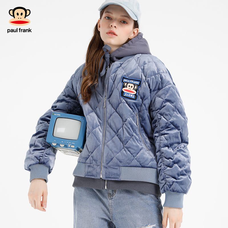 Paul Frank/大嘴猴秋冬羽绒服女宽松韩版假两件连帽大衣X图片