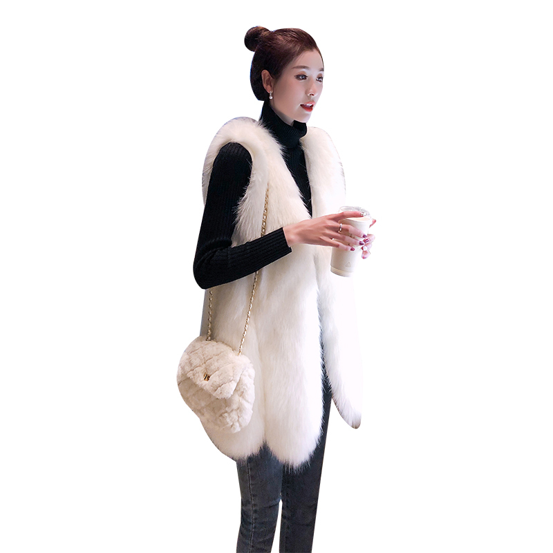 comeacross皮马甲中长款女冬季新款外套白色仿狐狸毛坎肩毛绒背心外套