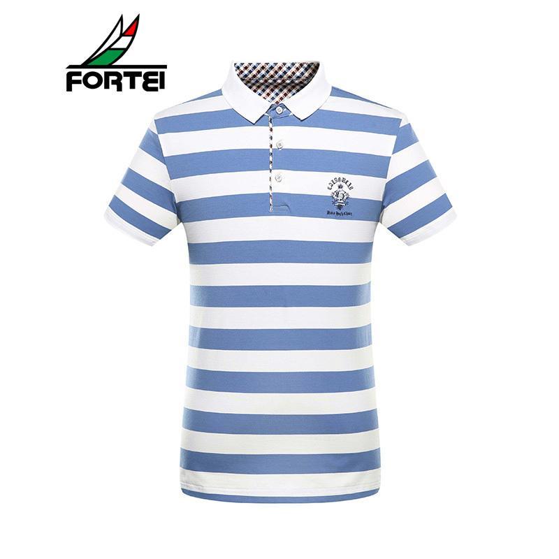 FORTEI富铤POLO衫男士经典条纹时尚休闲短袖T_1