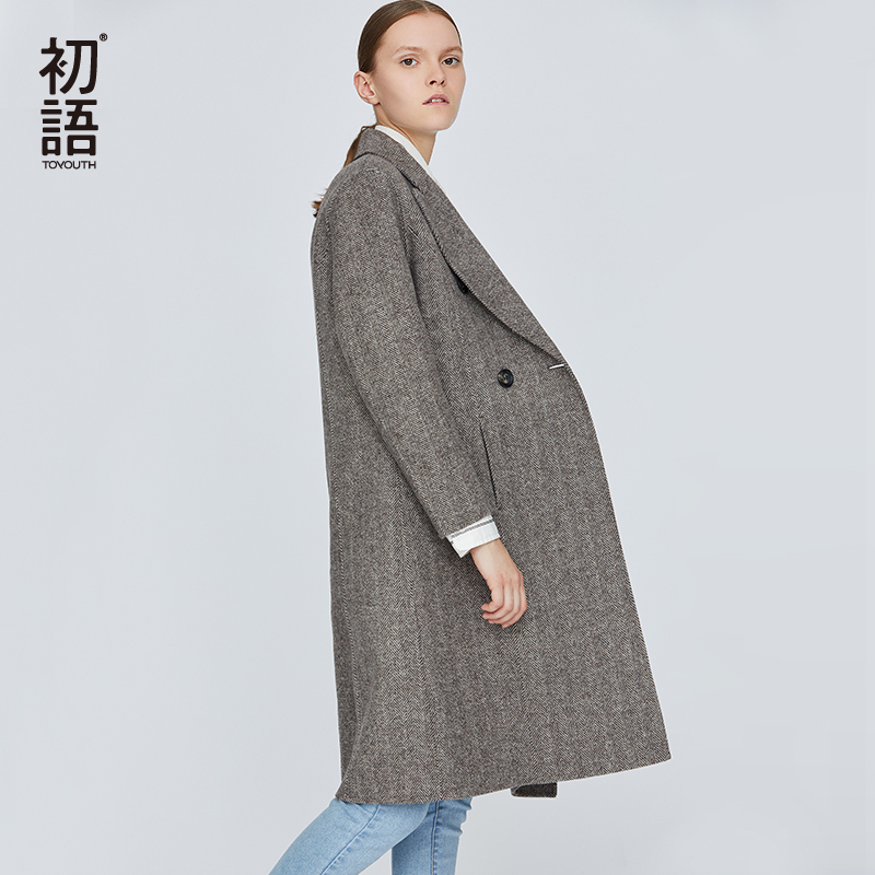 初语中长款羊毛双面尼外套韩版宽松女呢子厚大衣潮