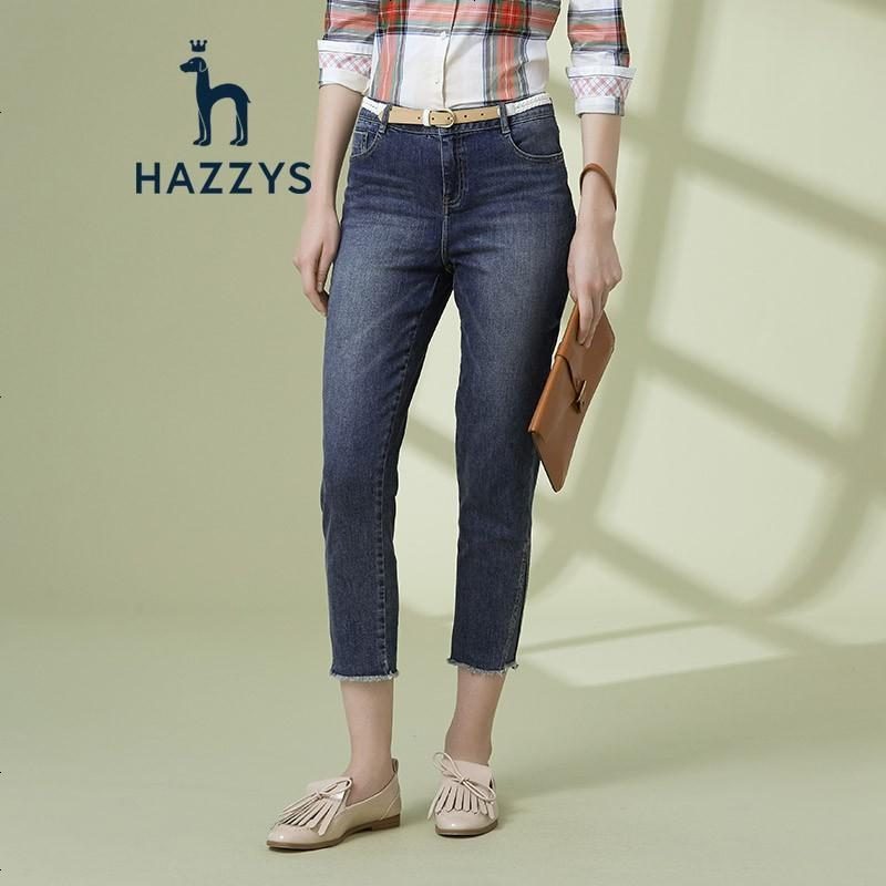 哈吉斯HAZZYS 春夏新款牛仔裤女时尚简约修身九分裤裤
